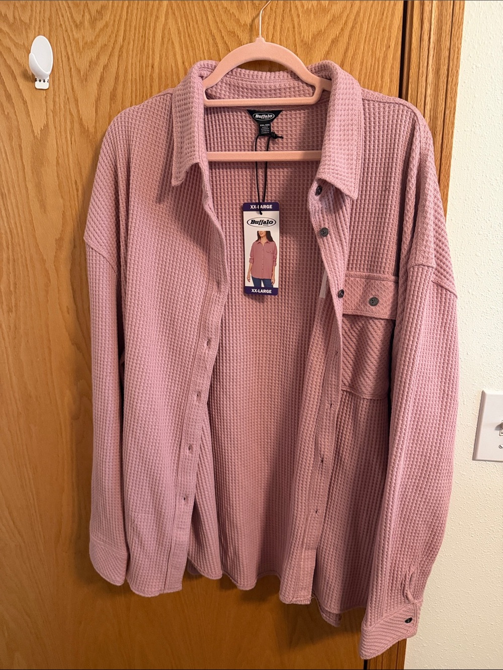 Buffalo Lightweight Waffle-Knit Shirt Jacket in Dusty Rose